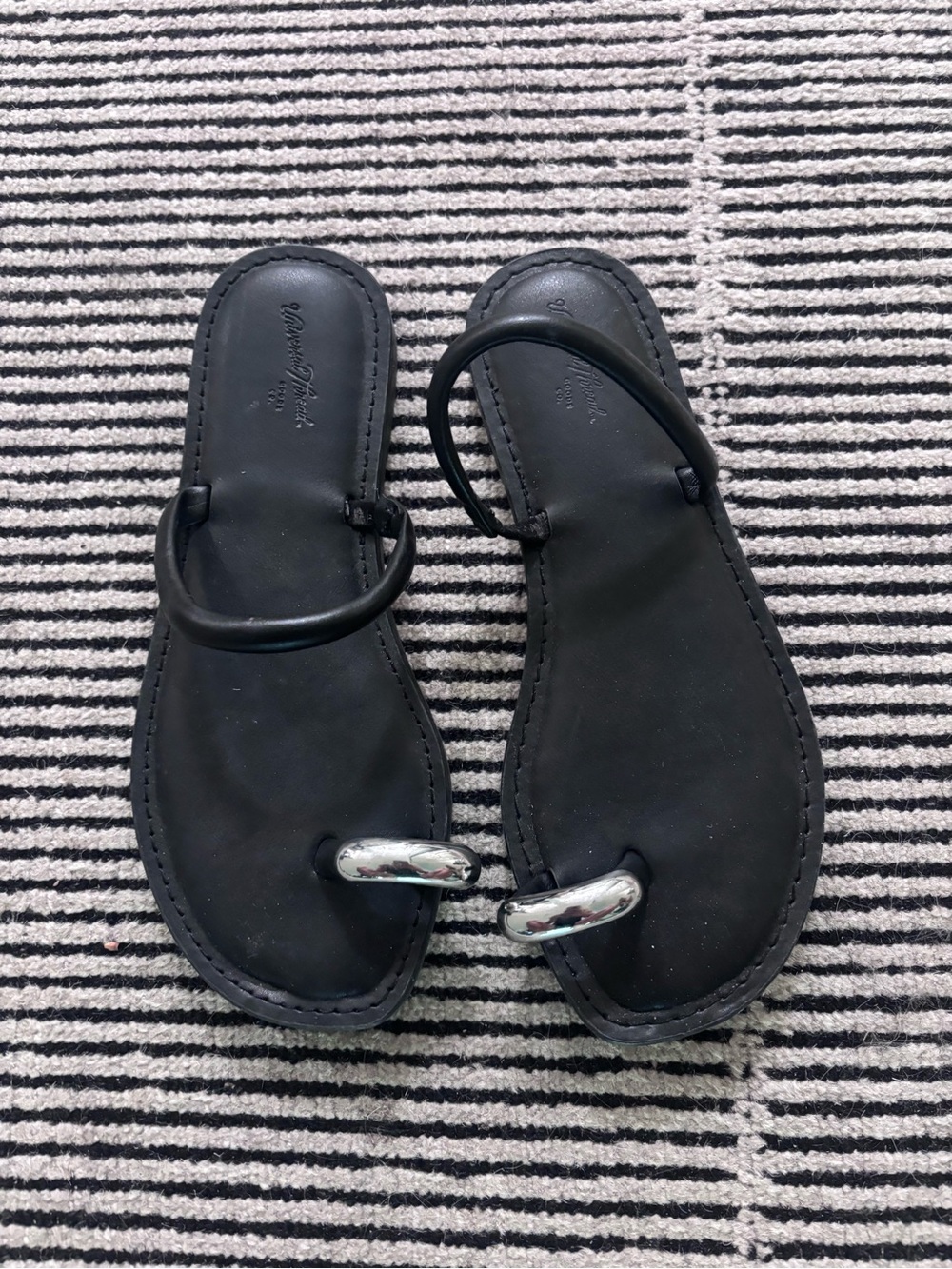 Black Toe-Ring Sandals with Silver Accent - Women's